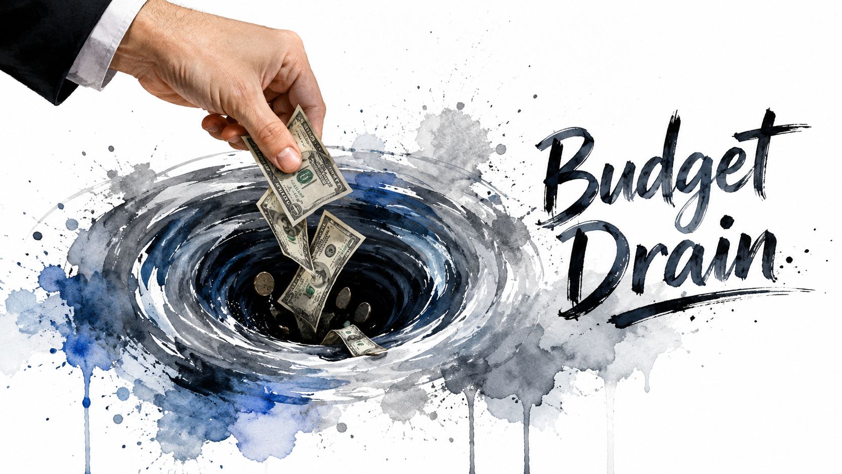 Unlock Roi With B2B Content Marketing Services In 2026 1 A Business Person Dropping Paper Money Into A Dark, Swirling Liquid Vortex Representing A Budget Drain Concept.