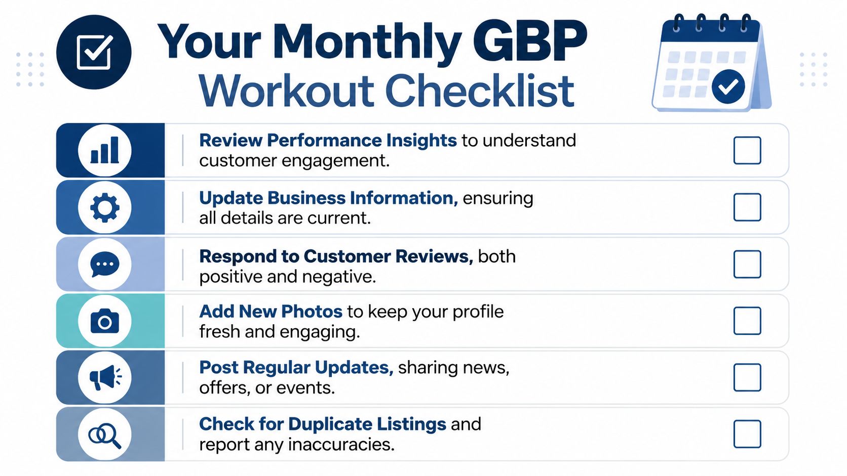 Google Business Profile Management: Your 2026 Uk Guide 2 A Monthly Checklist For Google Business Profile Management Covering Performance Insights, Updates, Reviews, Photos, Posts, And Duplicates.