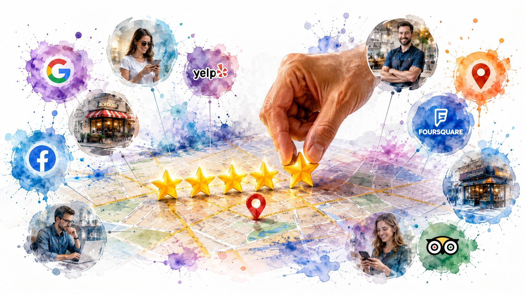 How To Rank Higher On Google Maps: A Uk Business Guide 2 A Hand Placing A Golden Star On A Digital Map Representing Online Business Reviews And Local Search Rankings.