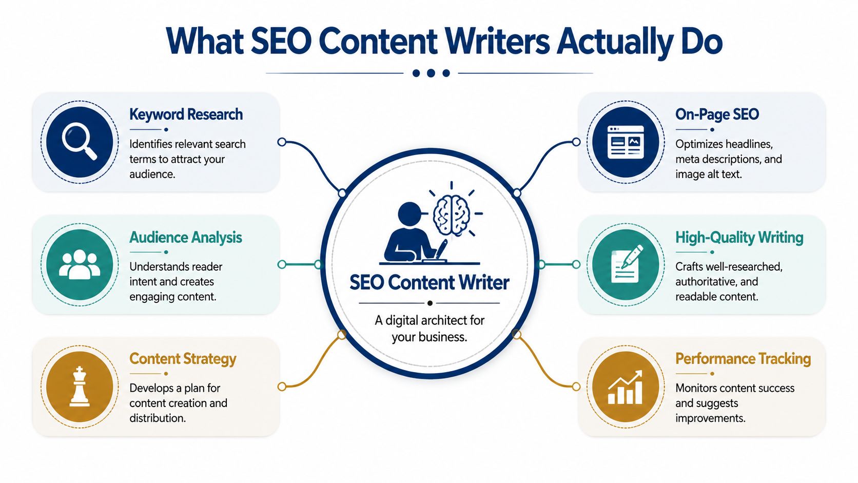 Seo Content Writers: A Guide For Uk Service Businesses 1 A Diagram Illustrating The Core Responsibilities Of An Seo Content Writer For Digital Business Growth.
