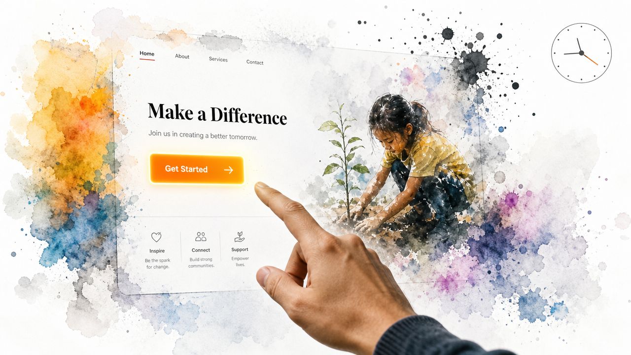Website Design For Lead Generation: Uk Guide 2026 2 A Human Hand Pointing At A Creative Website Design Interface With An Inspiring Message About Making A Difference.