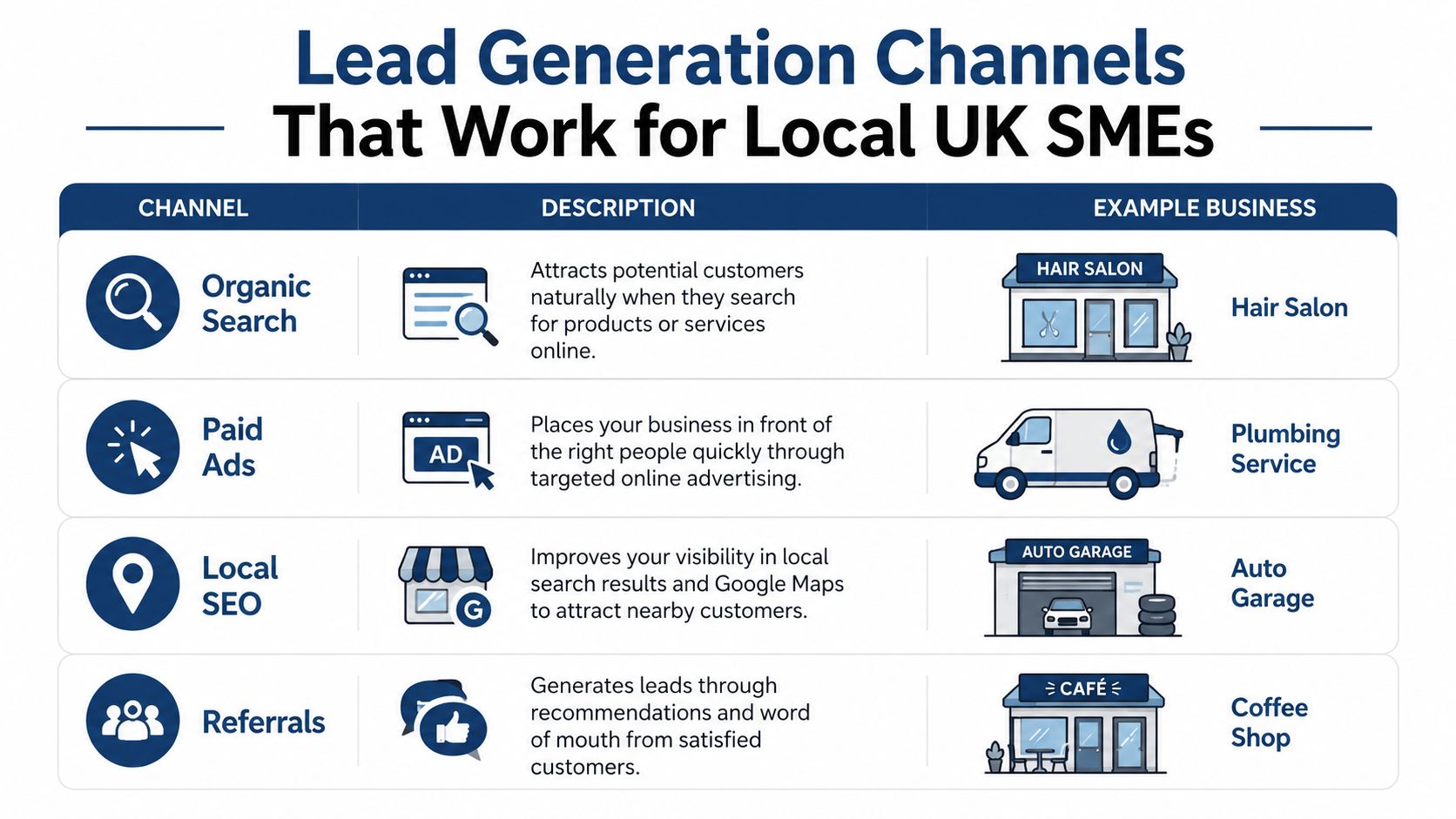 What Is Lead Generation In Marketing: A Uk Sme Guide 1 A Chart Illustrating Effective Lead Generation Marketing Channels Like Organic Search, Paid Ads, Local Seo, And Referrals.